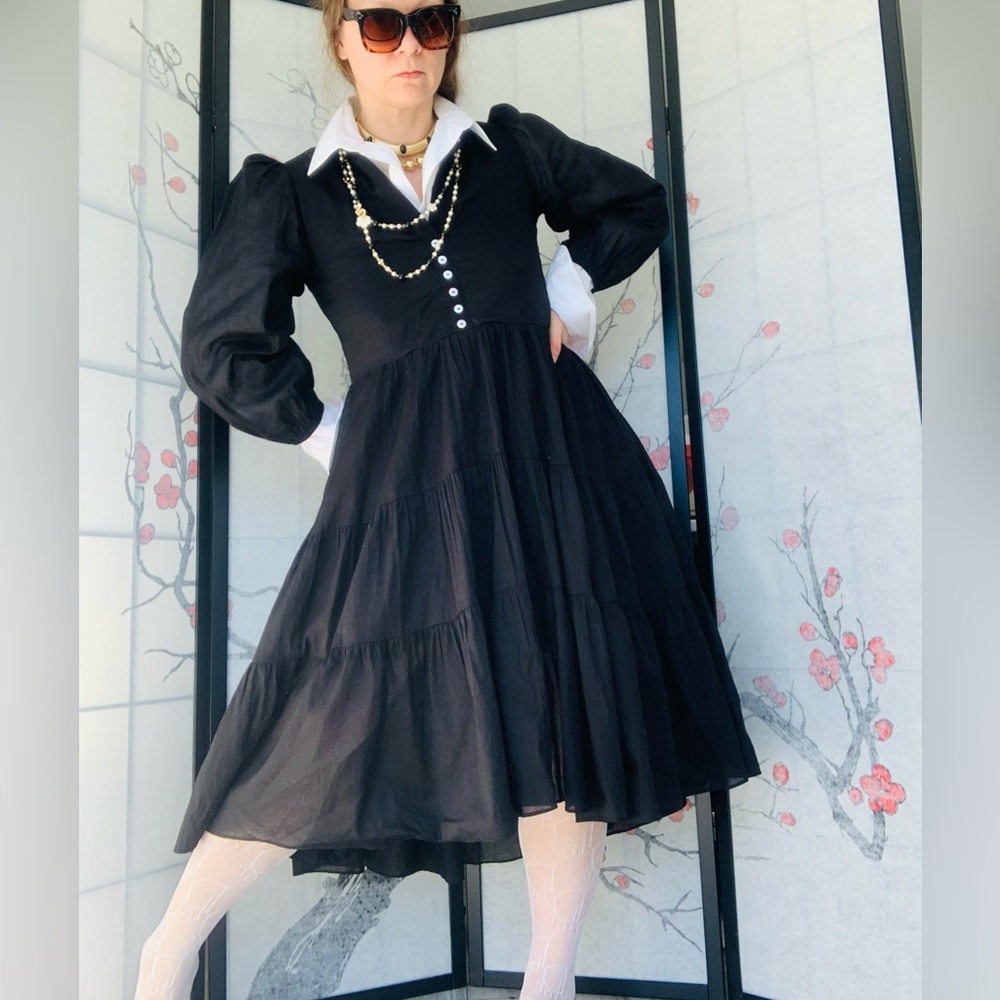 2pcs set Olivaceous NWT Bohemian Wednesday's Style Pitch Black Goth Dress Shirt